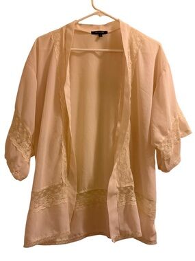 Off White Lace Trim Kimono Cardigan